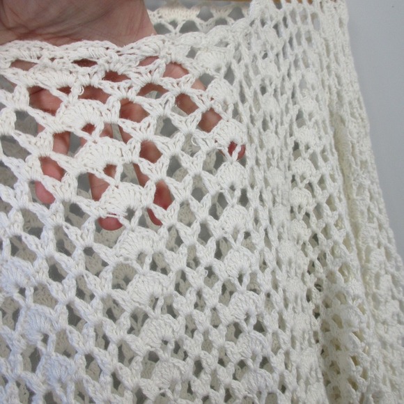 Jessica Roberts Crochet Vtg Y2K Tunic Dress L Ivory Open Knit Beach Boho 568 - Picture 4 of 11